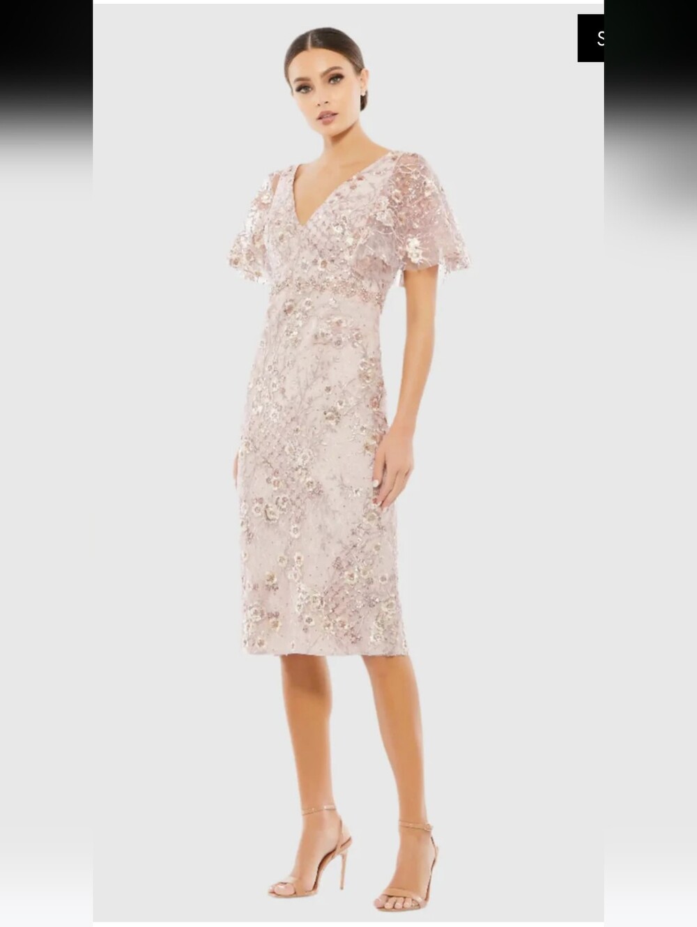 Mac Duggal Rose Blush Lace & Sequin Midi Dress